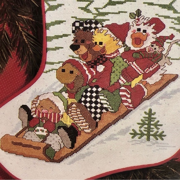 Janlynn SUZY'S ZOO Christmas Stocking Sledding Cross Stitch Kit #38-52 1989 VTG - Picture 2 of 5